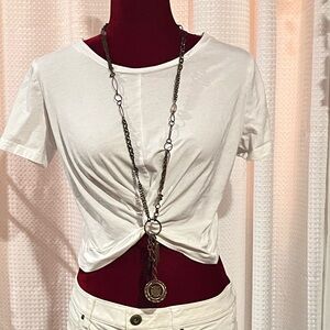 Lilou Women’s White Knot Front Tee (M)